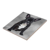 Carreau Chien de taureau français assis aquarelle peinture (Côté)