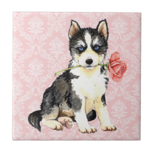 Carreau Chien de traîneau de rose de Valentine