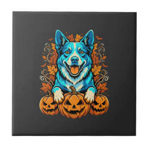 Carreau Chien d'Halloween avec citrouilles Jack O Lantern_