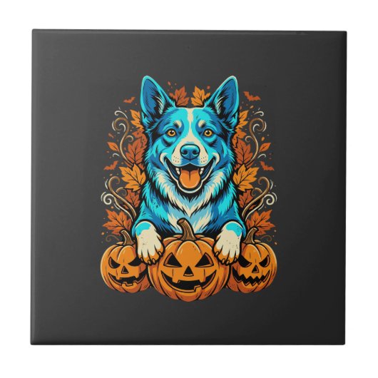 Carreau Chien d'Halloween avec citrouilles Jack O Lantern_ (Devant)