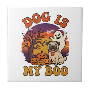 Carreau Chien Est Boo Halloween Pug Fantôme Citrouilles_1