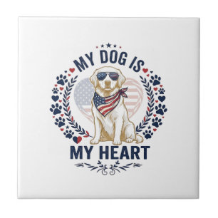 Carreau Chien est cœur drapeau américain lunettes de solei