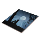 Carreau Chien et chat super mignons avec l'art de la lune (Côté)