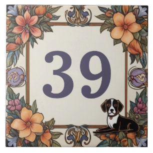 Carreau Chien & Fleurs Numéro de maison personnalisé Plaqu