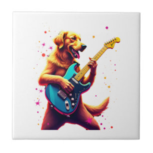 Carreau Chien Golden Retriever Jouant de la Guitare Électr