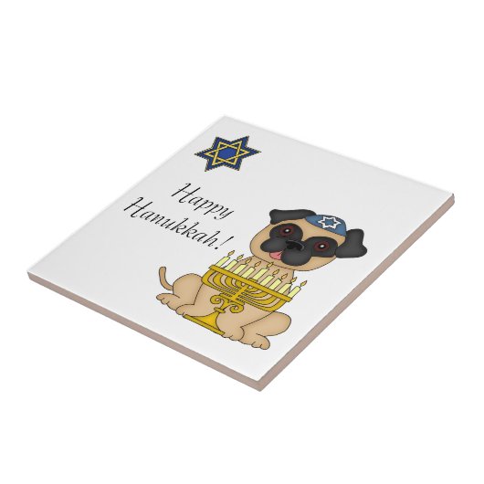 Carreau Chien Hanoukka-Carlin avec Menorah (Côté)