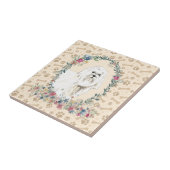 Carreau Chien maltais Empreinte de patte Floral Cute Beige (Côté)