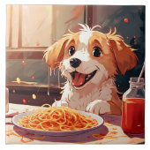 Carreau Chien mangeant spaghetti (Devant)