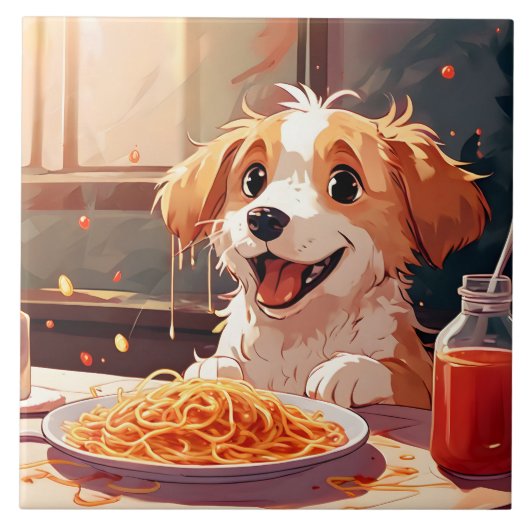 Carreau Chien mangeant spaghetti (Devant)