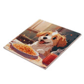Carreau Chien mangeant spaghetti (Côté)