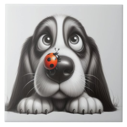 Carreau Chien mignon avec coccinelle (Devant)