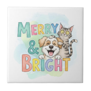 Carreau Chien mignon & Chat Merry & Bright
