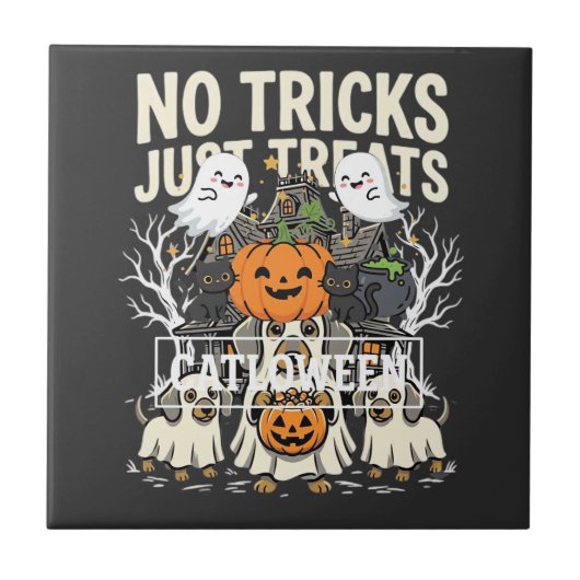 Carreau Chien Mignon Halloween Pas de Farces Rien que des (Devant)
