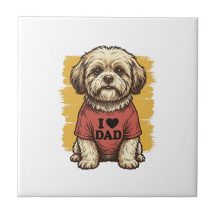 Carreau Chien Mignon J'Aime Papa Gravure Vintage Vector De