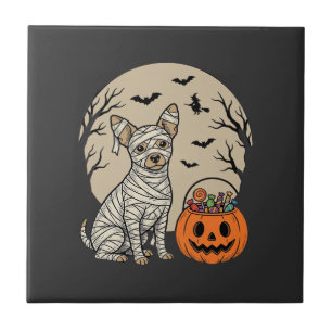 Carreau Chien momie d'Halloween et bonbons citrouille