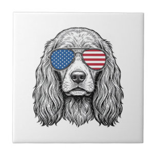 Carreau Chien Patriotique avec Lunettes de Soleil Drapeau