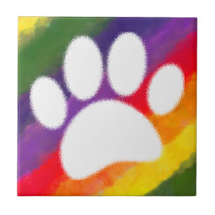 Carreau Chien Pawprint Rainbow Watercolor