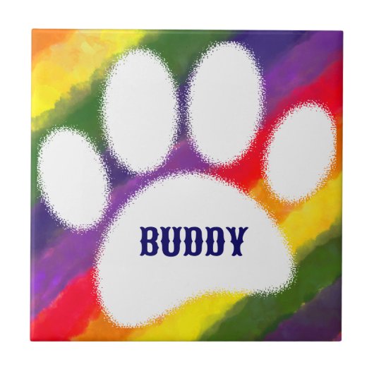 Carreau Chien Pawprint Rainbow Watercolor Nom personnalisé (Devant)