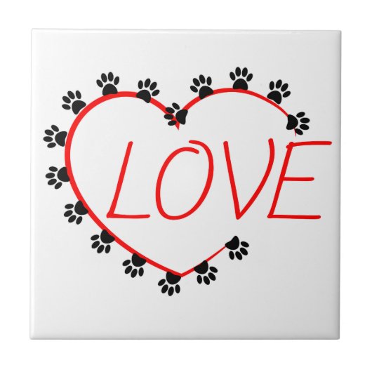 Carreau Chien Paws Red Heart Love (Devant)