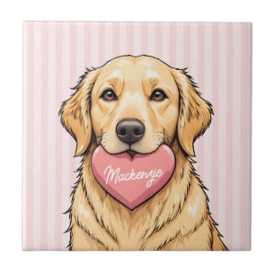 Carreau Chien personnalisé avec cœur rose