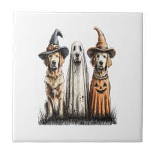 Carreau Chien Retriever Doré Fantôme d'Halloween