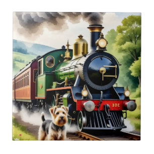 Carreau Chien saluant un train à vapeur