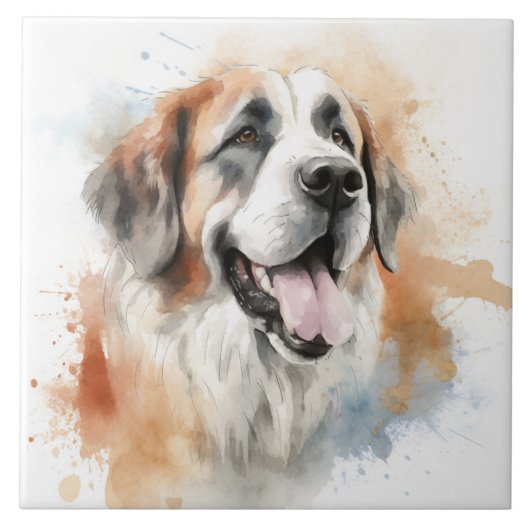 Carreau Chien St. Bernard, Aquarelle (Devant)