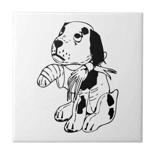 Carreau Chien triste avec une jambe cassée (Devant)