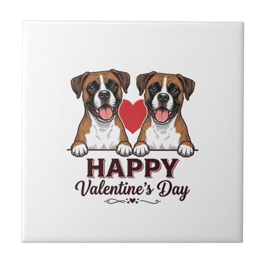 Carreau Chiens Boxer Joyeuse Saint-Valentin Vintage (Devant)