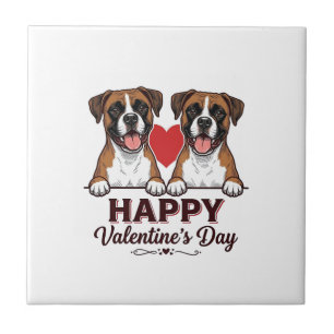 Carreau Chiens Boxer Joyeuse Saint-Valentin Vintage