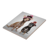 Carreau Chiens de chiwawa avec la photo de casquettes (Côté)