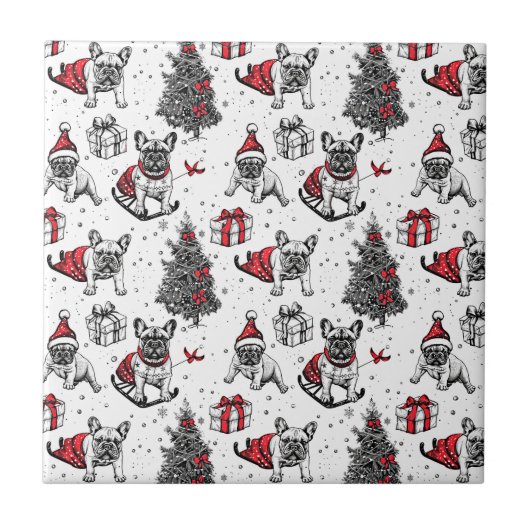 Carreau Chiens de Noël dans le dessin de style livre d'art (Devant)