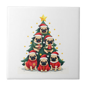 Carreau Chiens Pug Arbre de Noël Mignon Noël (4)