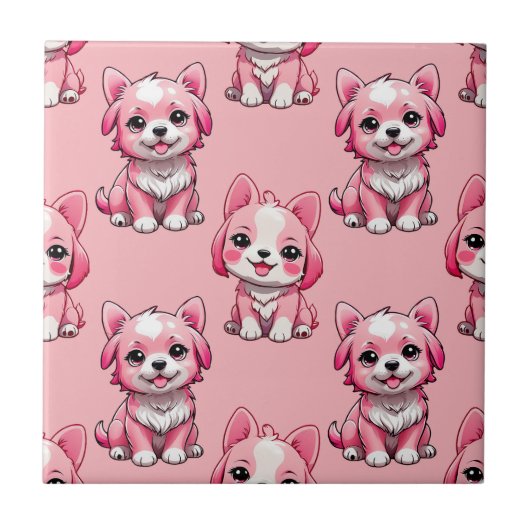 Carreau Chiens roses mignons (Devant)