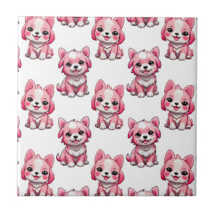 Carreau Chiens roses mignons - Blanc