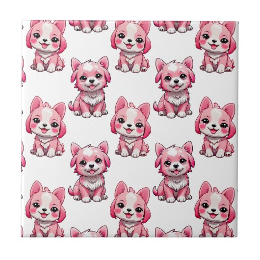 Carreau Chiens roses mignons - Blanc  (Devant)