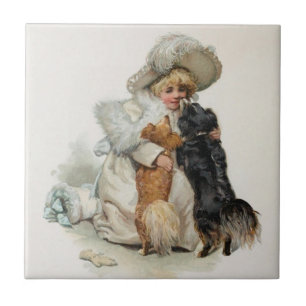 Carreau Chiens vintages mignons à la maison bienvenus de