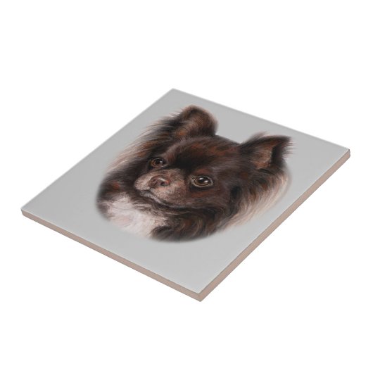 Carreau Chihuahua au chocolat peint à la main (Côté)