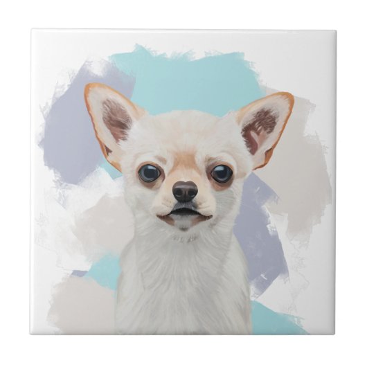 Carreau Chihuahua Chien blanc mignon Abstrait Arrière - pl (Devant)