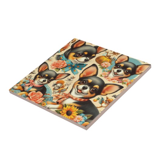 Carreau Chihuahua sans mer vintage (Côté)