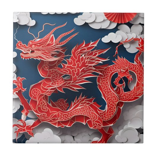 Carreau Chine New Year Dragon Papier coupé 2024 CerT3 (Devant)