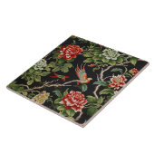 Carreau Chinese red green floral pattern tile (Côté)