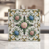 Carreau Chinoiserie florale Chrysanthème rose et bleu