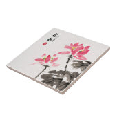 Carreau Chinoiserie Libre Aquarelle Lotus Fleurs (Côté)