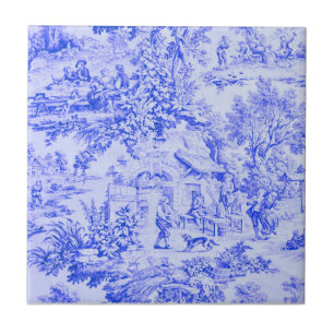 Carreau Chinoiserie Toile Blanc Bleu Français Style Rustiq