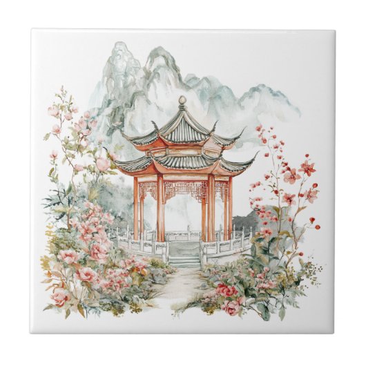 Carreau Chinoiserie Toile De Jouy Pagode (Devant)