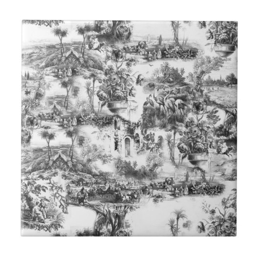 Carreau Chinoiserie toile noir et blanc  (Devant)