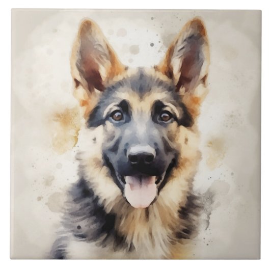 Carreau Chiot berger allemand, aquarelle (Devant)