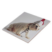 Carreau Chiot de bouledogue utilisant le casquette de Père (Côté)