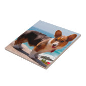 Carreau chiot de Pembroke Welsh Corgi debout sur une table (Côté)